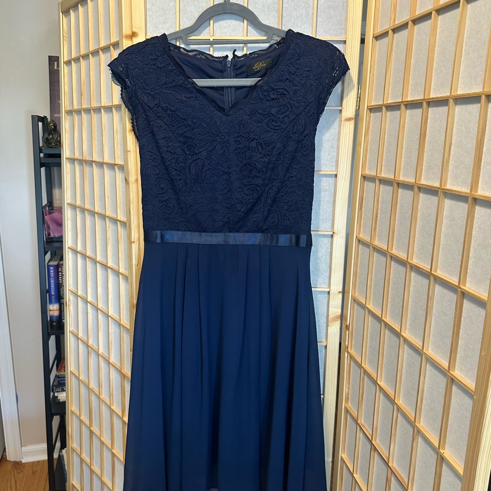 Elegant Navy Lace Dress Size L